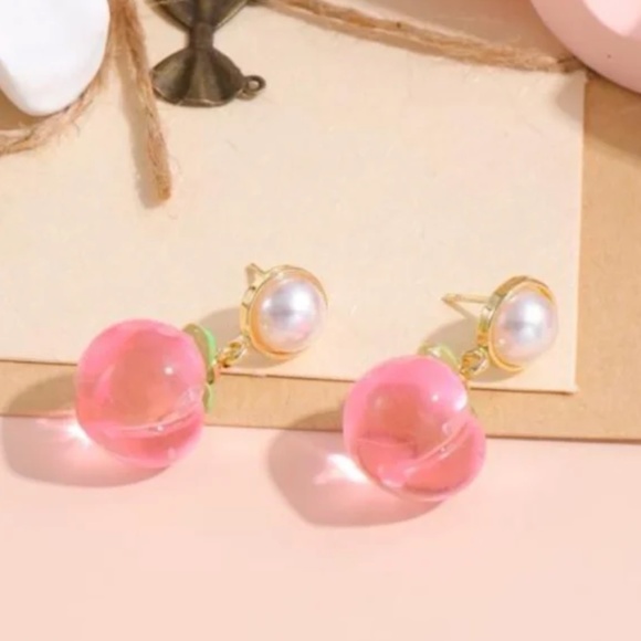 ❤️ FREE Peach Fruit Pearl Faux Chic Art Hip Modern Pop Girly Artsy Earrings - Picture 3 of 5
